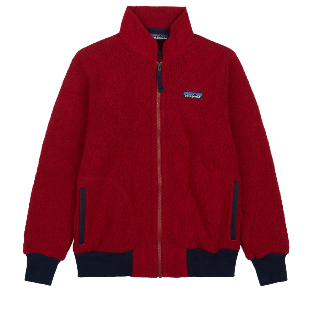 Patagonia Woolyvester Fleece Jacket red/navy zip up.  Women’s small.